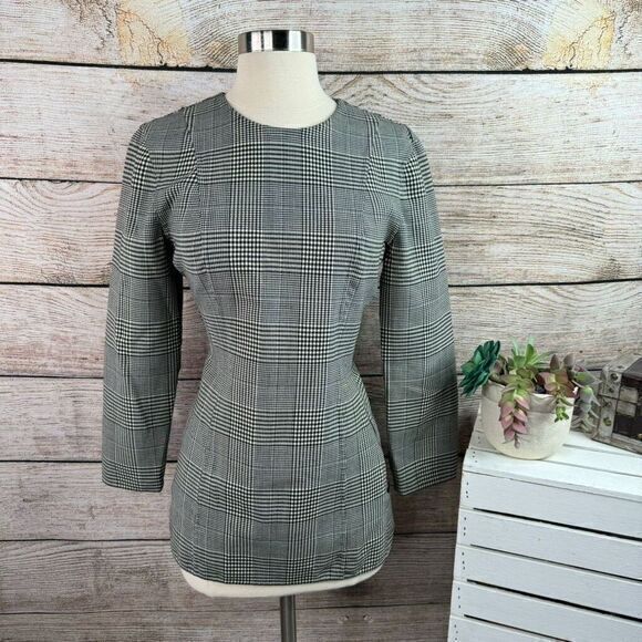 Theory Lauret CL Portland Glen-Plaid‎ Checked Top Black White Structured Size 6 - Picture 1 of 9